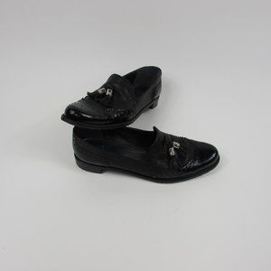 Stuart Weitzman Guything Wingtip Black Leather Tassel Loafers Flats Wmns8M